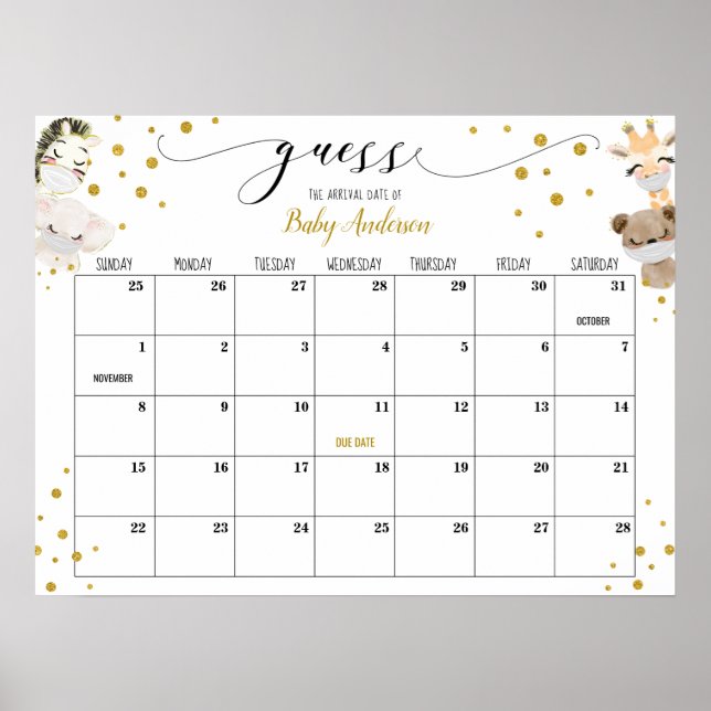 Drive-by Baby Shower Guess Due Date Calendar Poste Poster (Front)