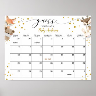 Drive-by Baby Shower Guess Due Date Calendar Poster