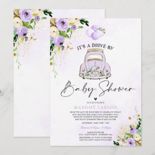 Drive By Baby Shower Invitation Purple Floral