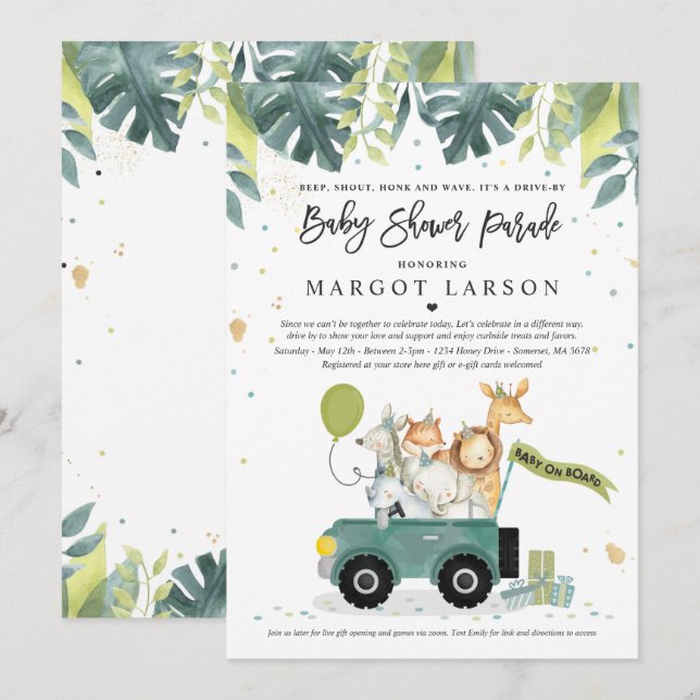 Drive By Baby Shower Invitation Safari Baby Shower (Front/Back)