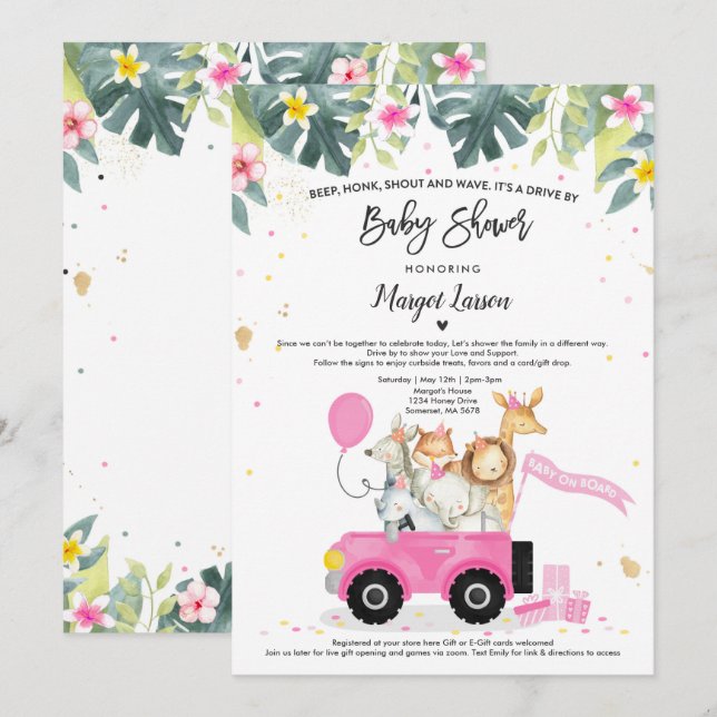 Drive By Baby Shower Invitation Safari Baby Shower (Front/Back)