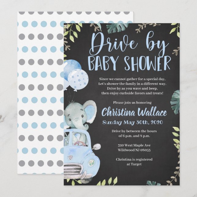 Drive by Baby Shower Invitations for Boys (Front/Back)
