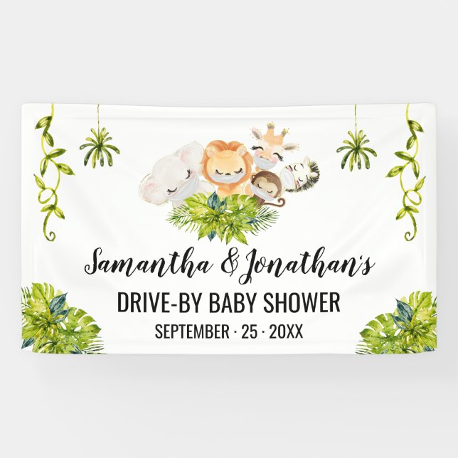 Drive-by Baby Shower Jungle Animals Banner (Horizontal)