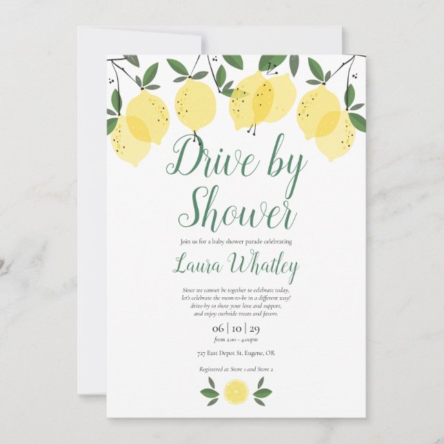 Drive By Baby Shower Modern Lemons  Invitation (Front)