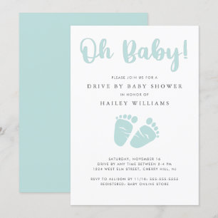 Drive By Baby Shower   Oh Baby Baby Feet Mint Invitation