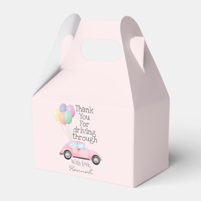Drive By Baby Shower Parade Pink for Girl Favour Box (Front Side)