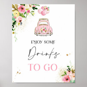 Drive By Baby Shower Party Decor Sign Pink Floral
