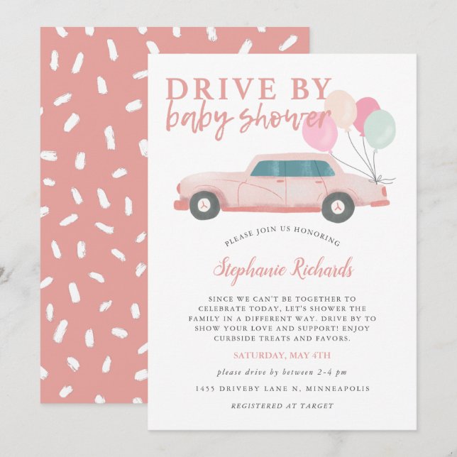 Drive By Baby Shower Pink Car Parade Invitation (Front/Back)
