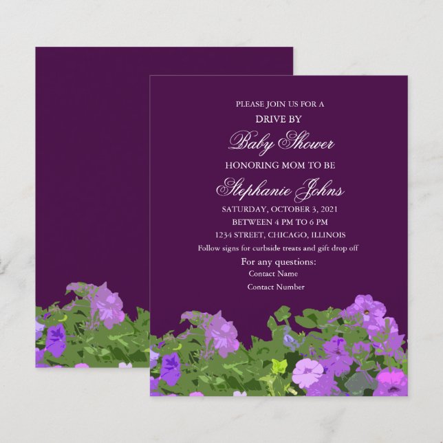 Drive By Baby Shower Purple Floral Colourful (Front/Back)