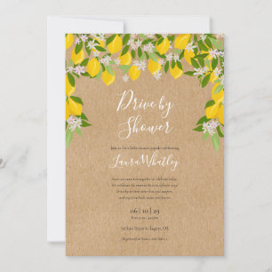Drive By Baby Shower Rustic Lemons Greenery Invitation