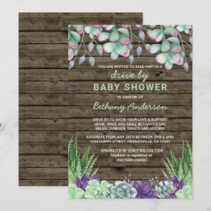 Drive By Baby Shower Rustic Succulents Invitation