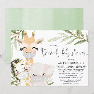 Drive-by baby shower safari animals gender neutral invitation