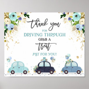 Drive By Baby Shower Treat Favor Sign Blue Floral