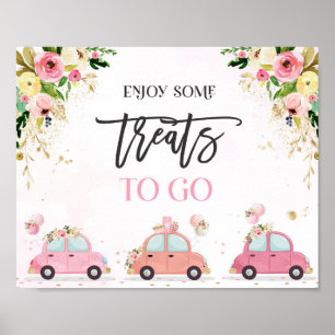 Drive By Baby Shower Treat Favor Sign Pink Floral