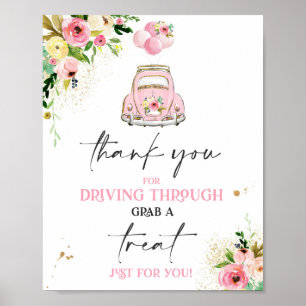 Drive By Baby Shower Treat Favor Sign Pink Floral