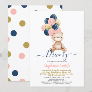 Drive By Bear Gender Reveal Baby Shower Invitation