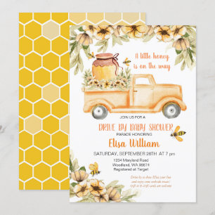 Drive by bee girl baby shower invitation