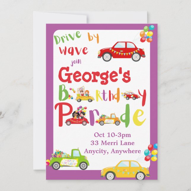 Drive by Birthday Different Design Invitation Card (Front)