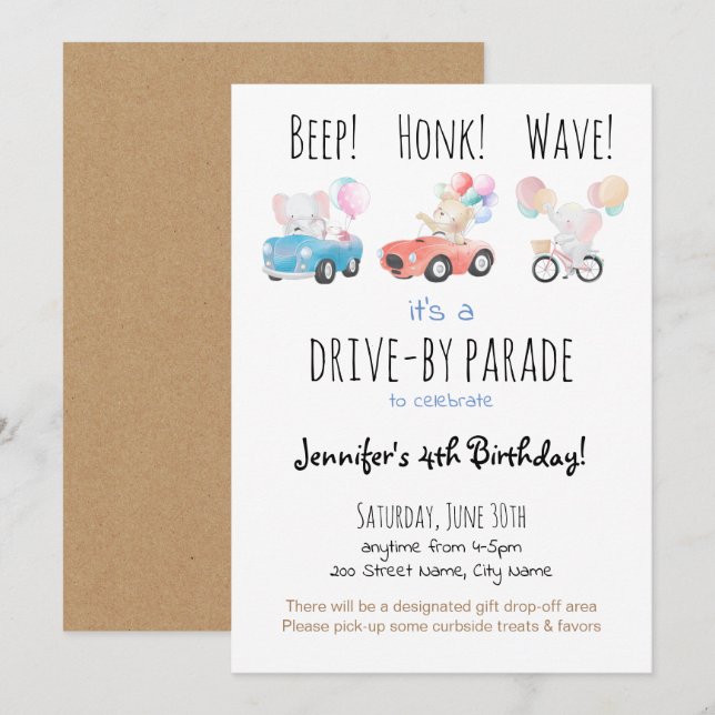 Drive by Birthday Parade Invitation (Front/Back)