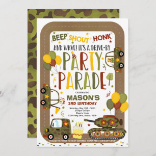 Drive By Birthday Parade Invitation Army Tankers