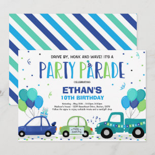 Drive By Birthday Parade Invitation Blue Parade