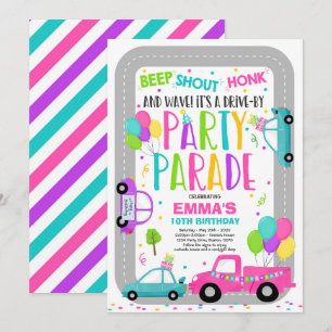 Drive By Birthday Parade Invitation Pink Parade
