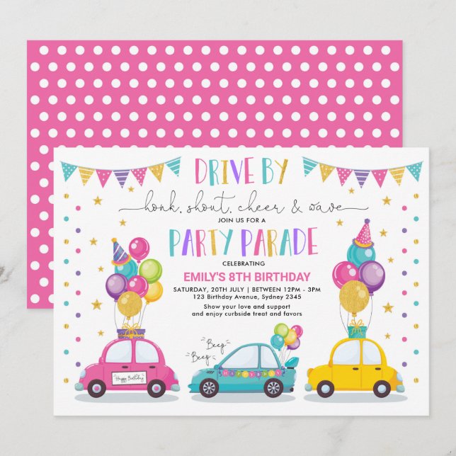 Drive By Birthday Parade Quarantine Party Girl Invitation (Front/Back)