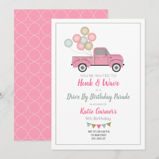 Drive By Birthday Parade Social Distancing Party Invitation (Front/Back)