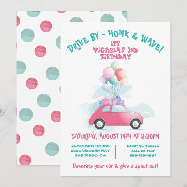 Drive by BIrthday Party Parade Invitation (Front/Back)