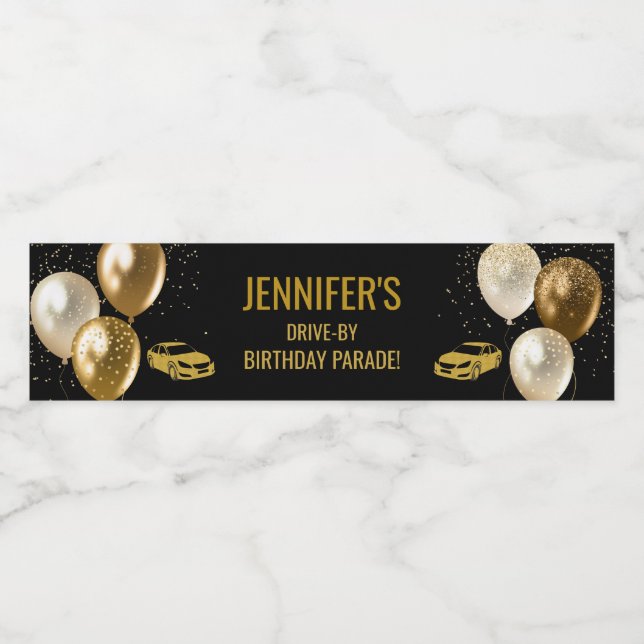 Drive by Birthday Party Parade Water Bottle Label (Single Label)