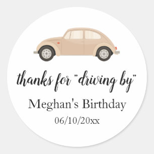 Drive by birthday thank you classic round sticker