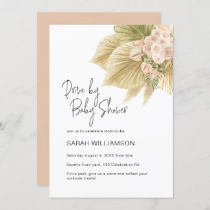 Drive By Boho Floral Pampas Palm Blush Baby Shower Invitation