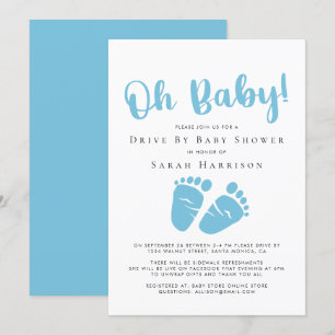 Drive By Boy Shower Oh Baby Feet Blue Invitation