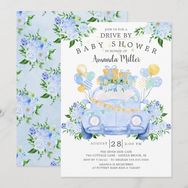 Drive By Boys Baby Shower Invitation (Front/Back)