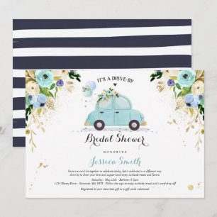 Drive By Bridal Shower Invitation Blue Floral