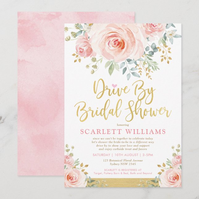 Drive By Bridal Shower Quarantine Wedding Parade Invitation (Front/Back)