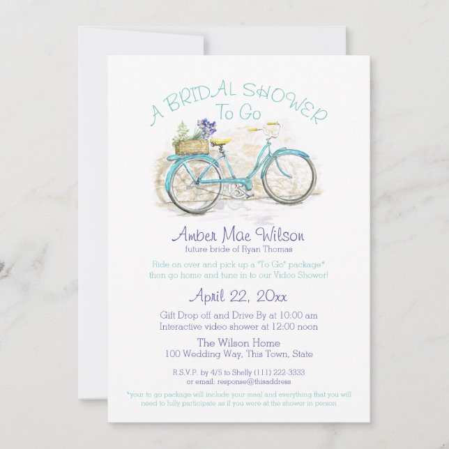 Drive By Bridal Shower Vintage Bicycle Invitation (Front)