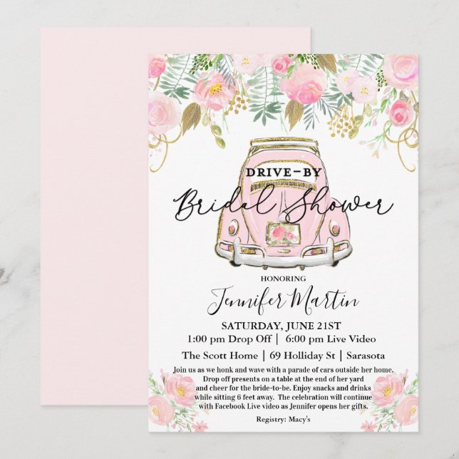 Drive By Bridal Shower Virtual Bridal Shower Invitation (Front/Back)