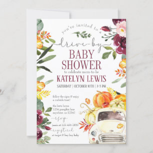 Drive By Burgundy Pumpkin Baby Shower Invitation