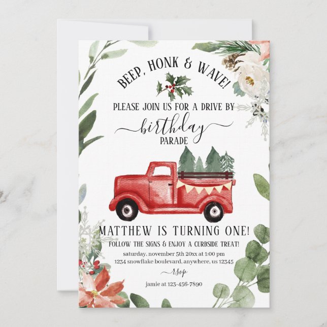 Drive by Christmas Truck Birthday Invitation (Front)