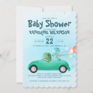 Drive By   Dinosaur Baby Shower Invitation
