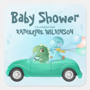 Drive By   Dinosaur Baby Shower Square Sticker
