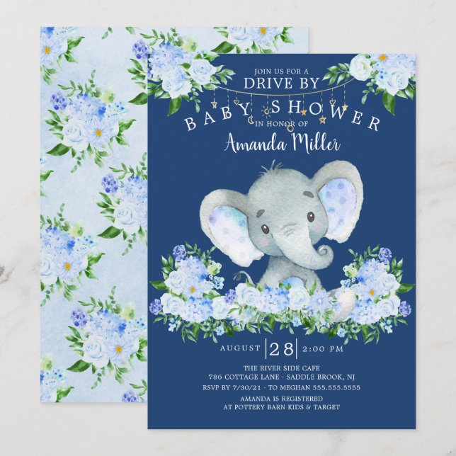 Drive By Elephant Boys Baby Shower Invitation (Front/Back)
