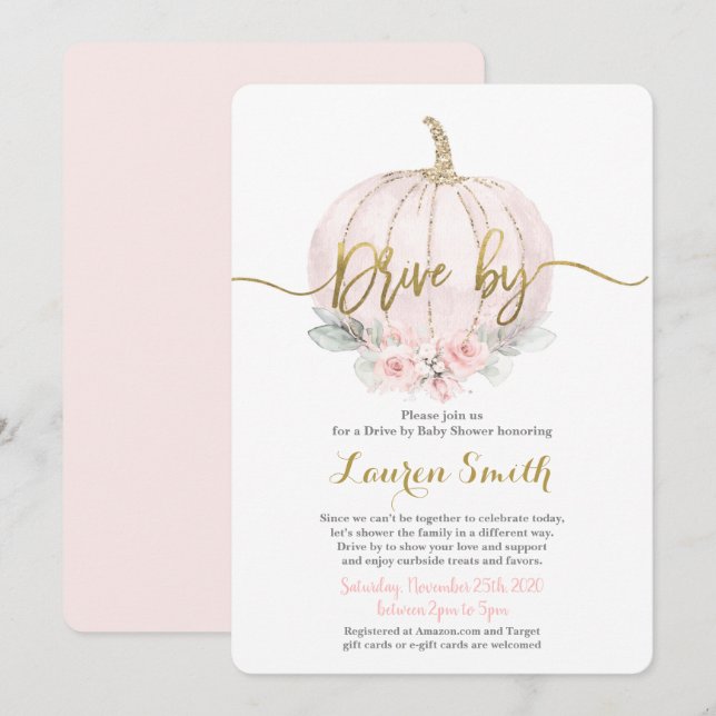Drive by fall Baby Shower girl Invitation (Front/Back)