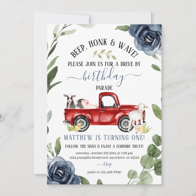 Drive By Farm Birthday Invitation (Front)