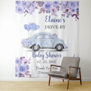 Drive By Floral Blue Drive Through Shower Backdrop Tapestry
