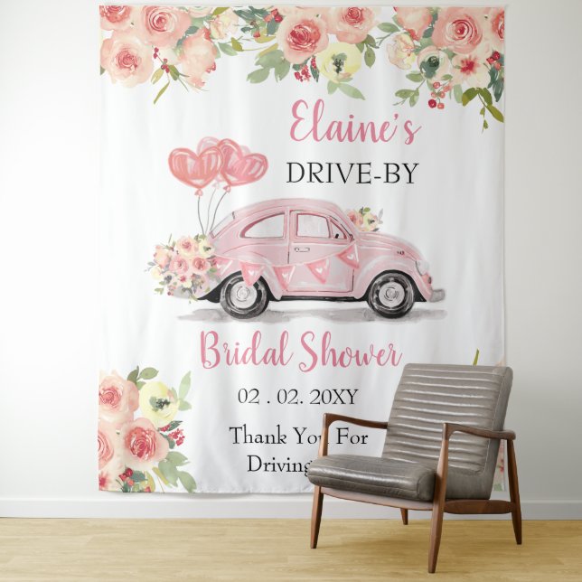 Drive By Floral Pink Drive Through Shower Backdrop Tapestry (In Situ)