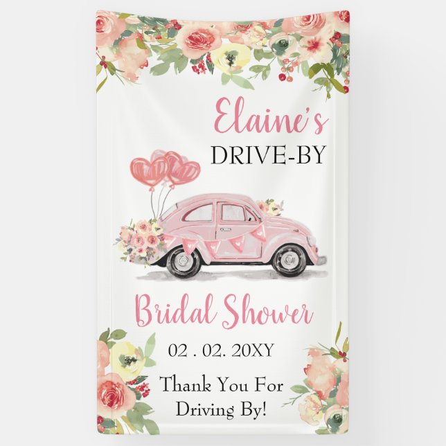 Drive By Floral Pink Drive Through Shower Banner (Vertical)