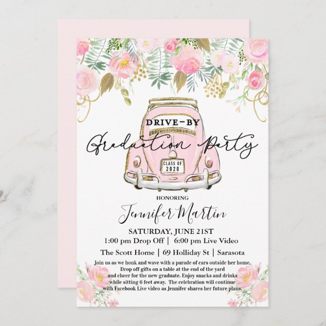 Drive By Graduation Party Virtual Invitation (Front/Back)