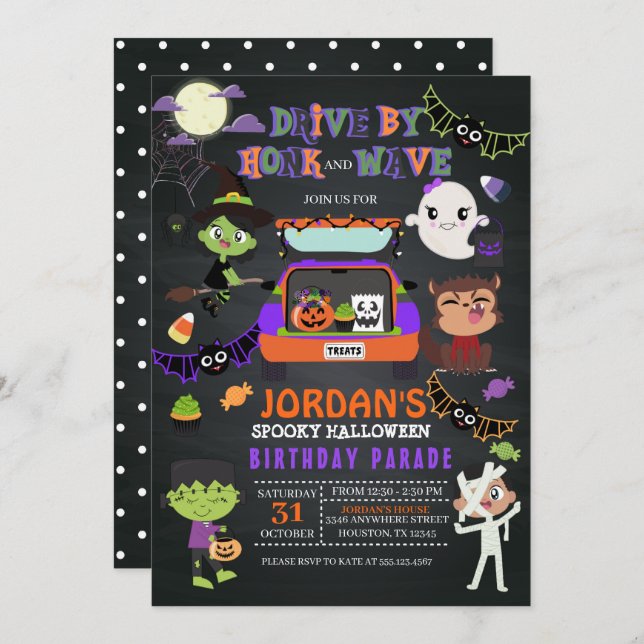 Drive By Halloween Birthday Parade Invitation (Front/Back)